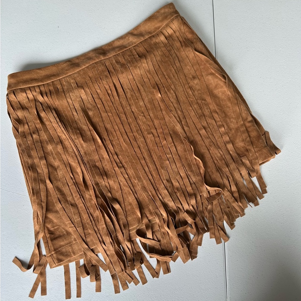 Brown Suede Fringe Skirt